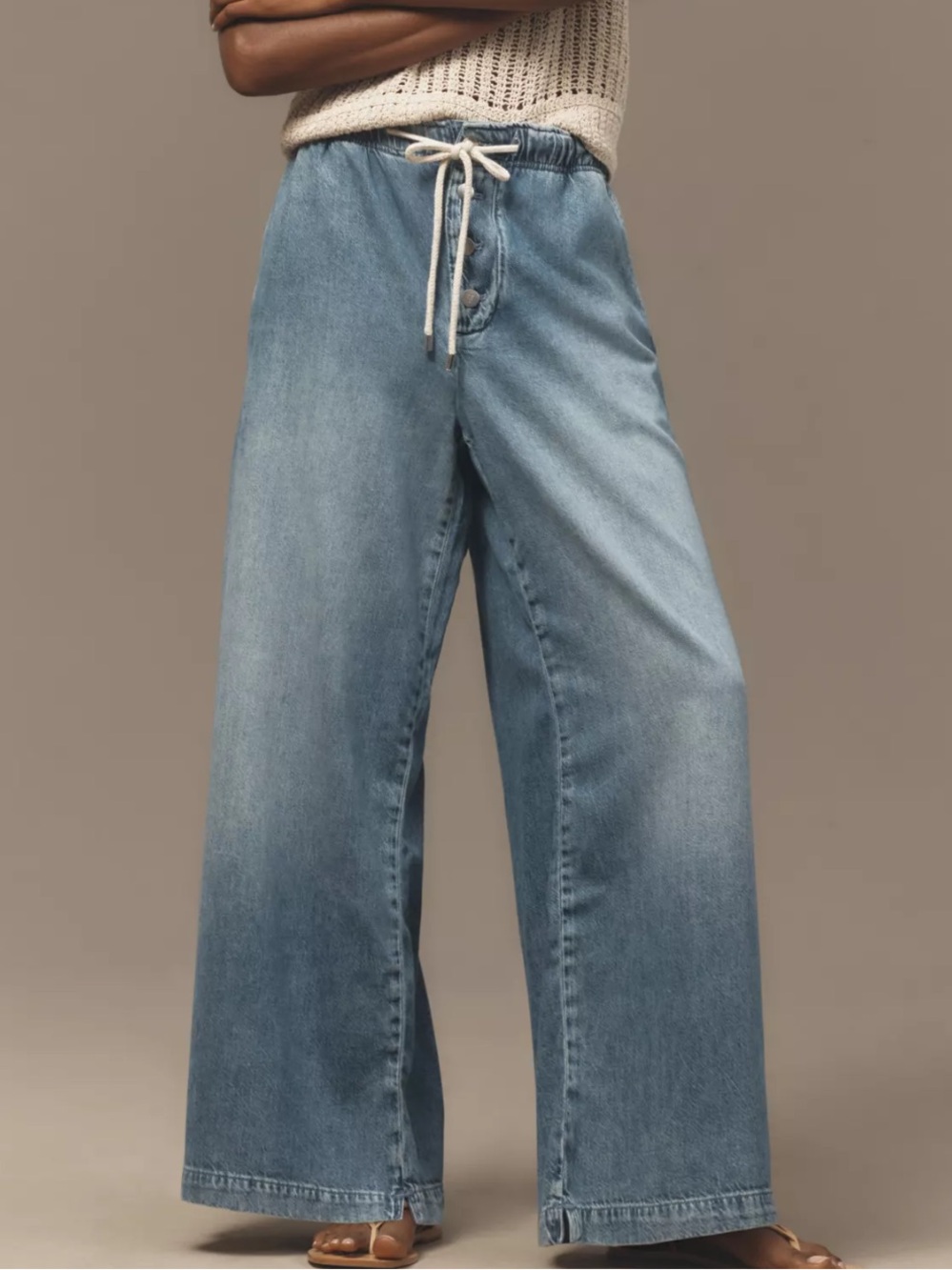 Pilcro Blue Denim Pants with Drawstring